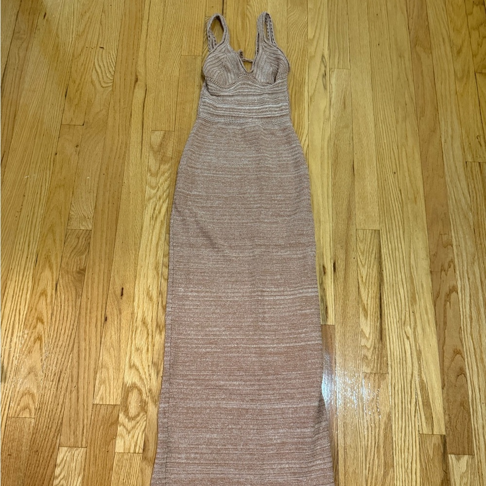 Torn by Ronny Cobo Elegant Tan Sleeveless Dress